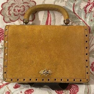 Vintage Tete D’Or Guldhuvudet Mustard Suede Mini Black 3 Section Handbag
